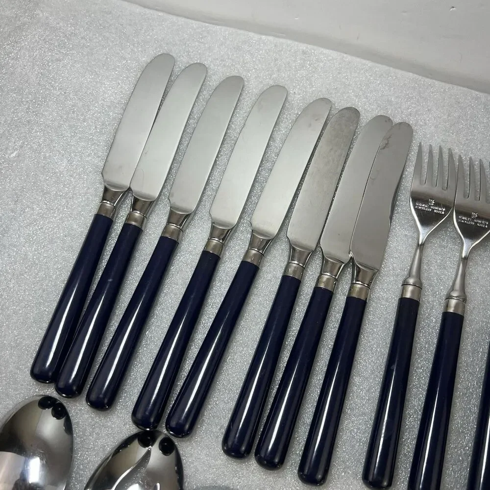 Stanley Roberts SPECTRUM Navy Blue Stainless Korea Flatware 44 Pcs 8 Setting MCM